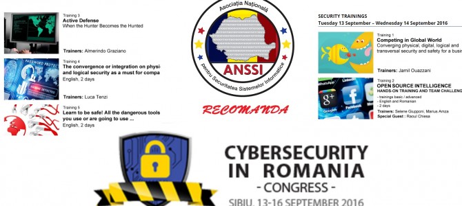 ANSSI recomanda Cybersecurity Trainings, 13-14 septembrie, Sibiu